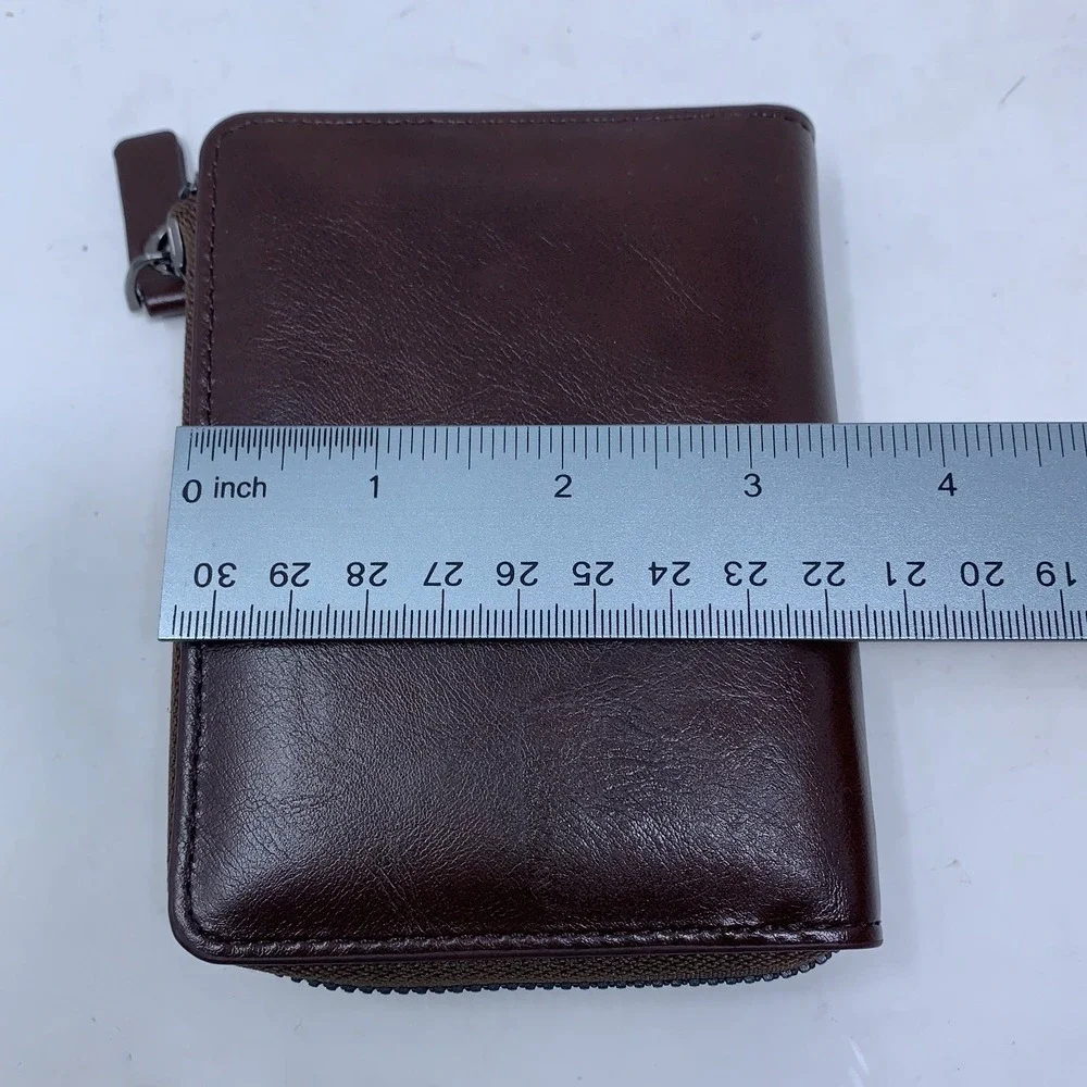 AIKS Kangaroo Mens Dark Brown Leather Zipper Closure RFID Blocking Wallet New